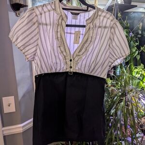 Maurices Juniors XL belted dress shirt white and black NWT